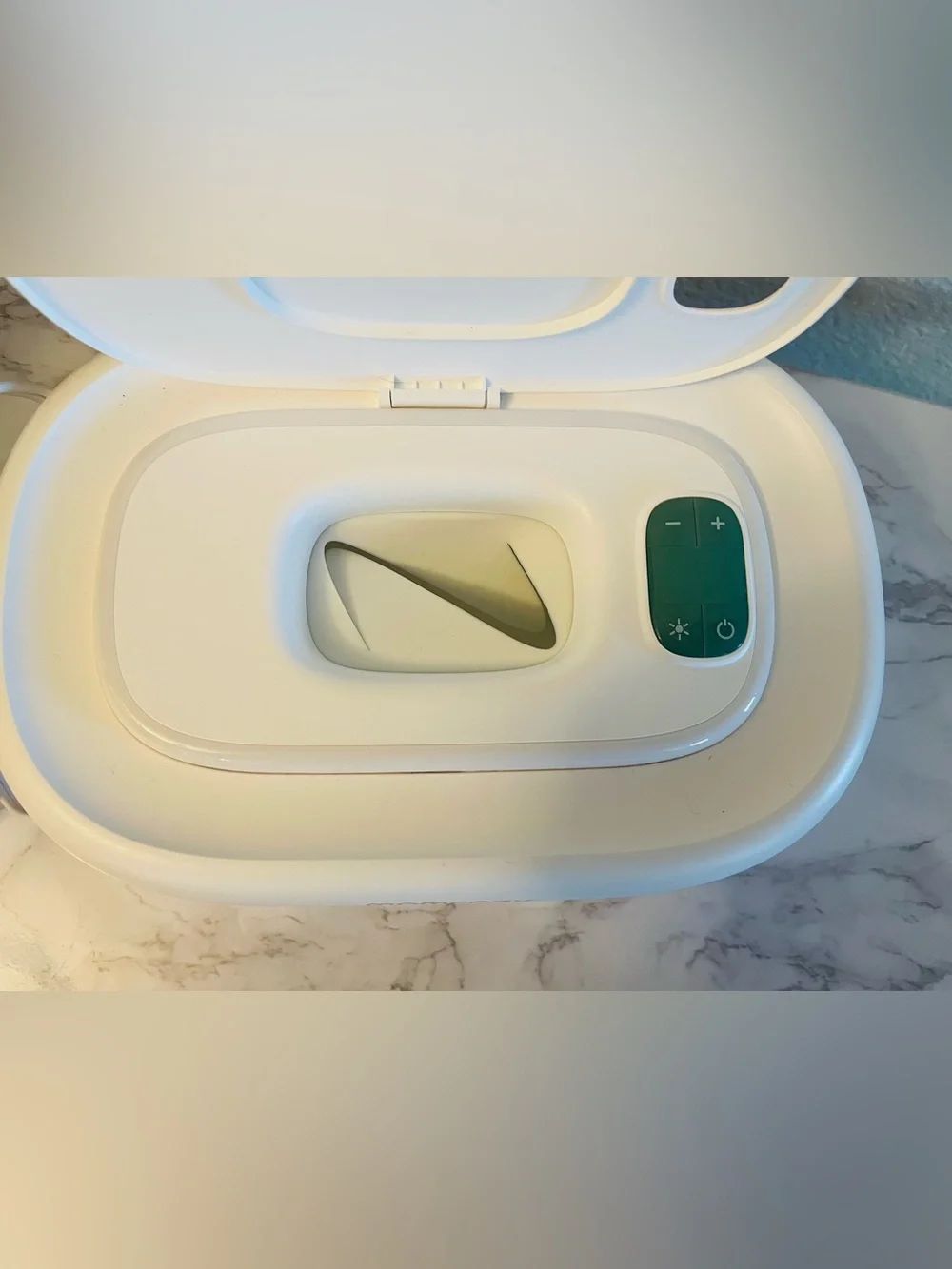 Momcozy White and Green Electric Wipe Warmer - Nursery & Bathroom Organizer